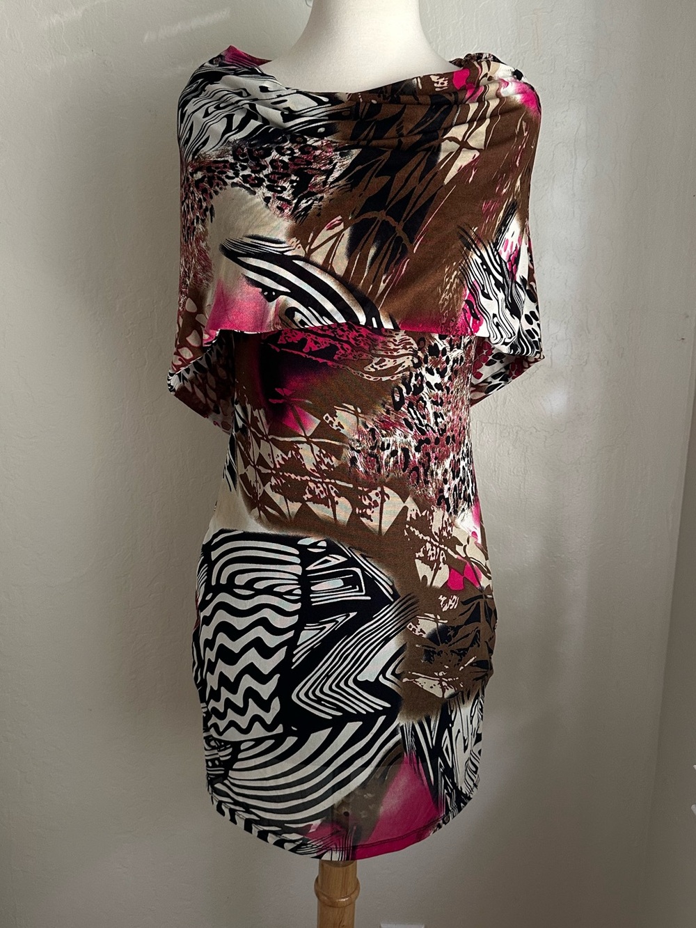 Mechant Brown, Pink & Black Abstract Mini Dress